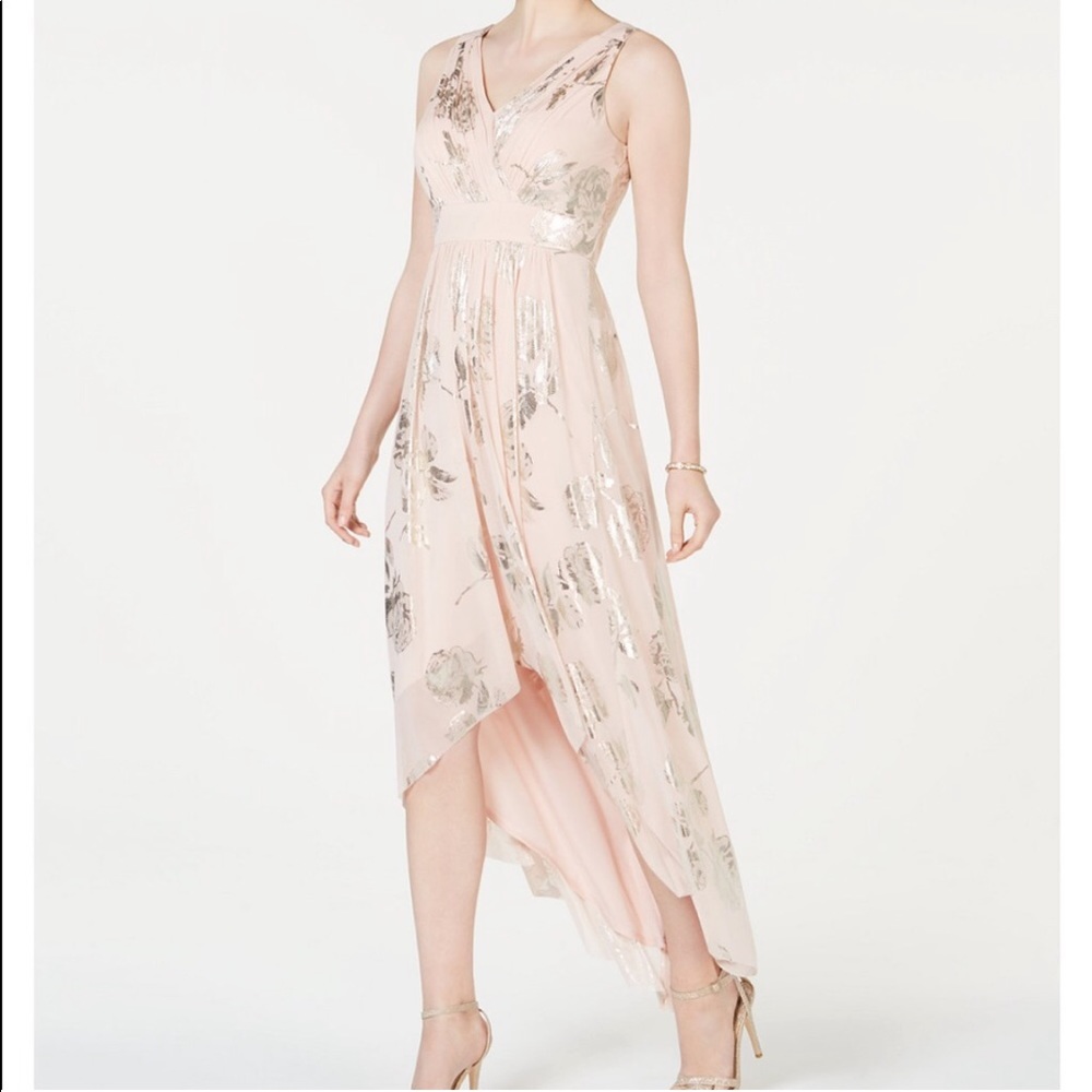 Jessica Howard formal allover gold foil high low cocktail dress